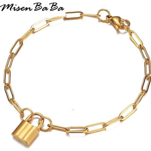 Stainless Steel Padlock Bracelets For Women Men Hip Hop Jewelry Hand Link Chain Lock Charm Bracelet Friendship Gift