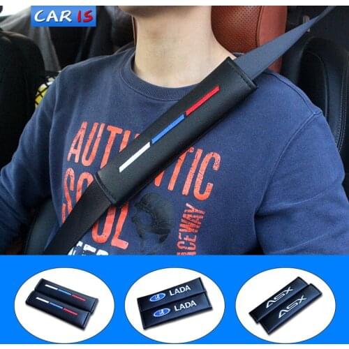 2pcs Faux Leather Car Safety Belt Covers Seat Belt Case Embroidery For Flag of Russia LADA Mitsubishi ASX Accessories