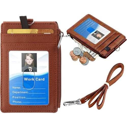 Badge Holder with Zipper ID Card Holder Wallet with Neck Lanyard RFID Blocking
