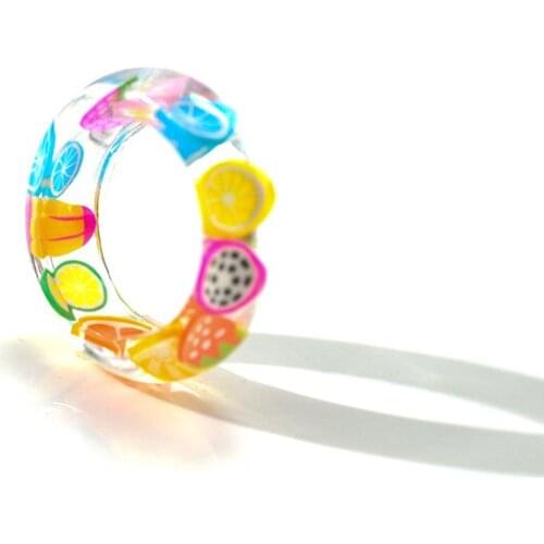 HJ44 Handmade Fruit Shape Resin Rings Crafts Materials Inside Transparent Resin Rings Jewelry For Women Romantic Gifts