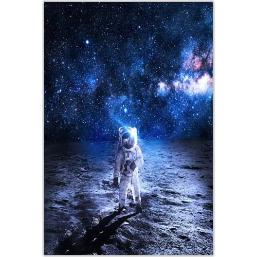 HT034 Spectacular Universe Earth And Moon Space Station Astronaut Silk Fabric Poster Art Decor Indoor Painting Gift