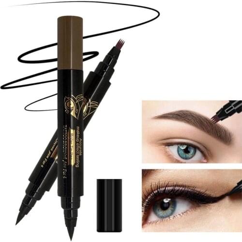 Eyebrow Eyeliner Pencil Waterproof Liquid Eyebow Pencil With A Fork Tip Applicator 4 Points Eyebrow Pen LongLasting Eyeliner