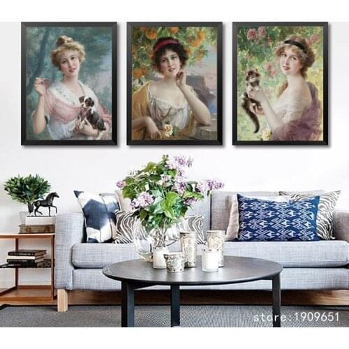 No frame classical palace figures Emile Vernon woman portrait canvas printings oil painting printed on cotton decoration picture