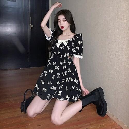 Summer Dress Evening Elegant Vintage Print Bow Women Dresses Bodycon Bandag Mini Ball Gown Sundress Party Sexy Korean Clothes