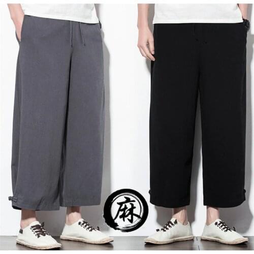 2020 Summer Chinese Harajuku Leisure Loose Trousers Plus size cotton linen pants M-5XL 6XL 7XL Brand wide leg pants balck white
