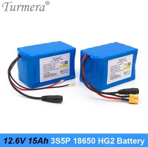 Turmera 12V 15Ah 3S5P Lithium Battery 18650 HG2 3000mAh 12.6V With 3S 40A BMS for Solar Panel and Uninterrupted Power Supply Use