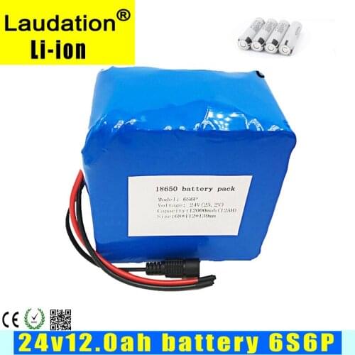 Laudation 24V 12Ah Electric Bicycle Lithium Battery 6 S 6 P 25.2V 12000mah 18650-BD Scooter 250W 350W with 15A BMS