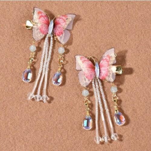 Fashion Hanfu Pink Butterfly Hairpins Women Girls Cute Colorful Korean Hair Accessories Barrettes Hair Clips Hair Jewellery