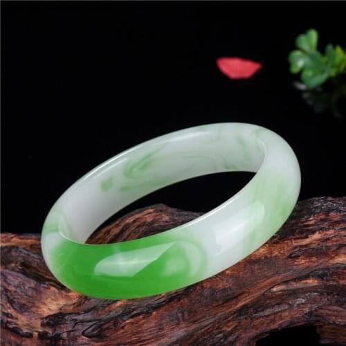 Natural Chinese Colored Jade Hand-carved Jade Bracelet Fashion Jewelry Boutique Wide-section Female Jade Bracelet