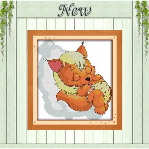 Baby fox lovely cartoon animal decor painting counted printed on canvas Cross Stitch kits DMC 11CT 14CT needlework Set embroider