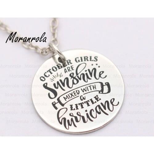 New arried"October Girls Are Sunshine Mixed With A Little Hurricane"Copper necklace Keychain,charm Birth Month Jewelry for her