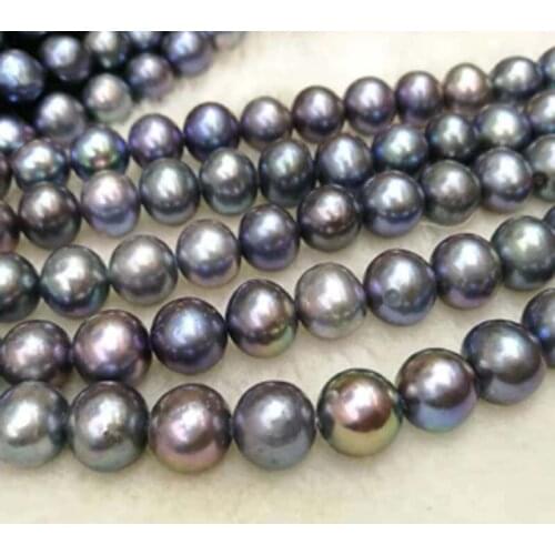 Wholesale 10 strands 10.5-11mm round black real freshwater pearl strings ZJ00045