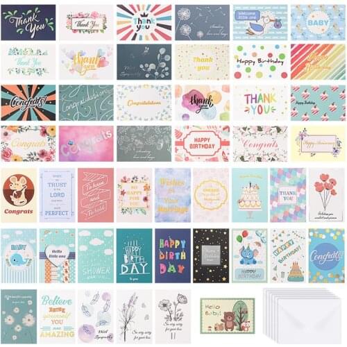 Partykindom 48PCS All Occasion Greeting Cards and 48PCS Envelopes Includes Birthday Wedding Thank You Sympathy Cards Assortment