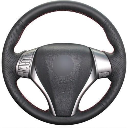 Hand-stitched Black PU Faux Leather Car Steering Wheel Cover for Nissan Qashqai X-Trail Teana Altima Sentra 2014-2017 Tiida