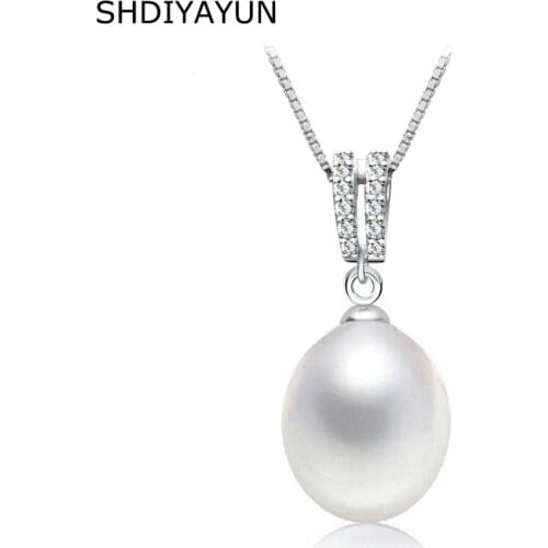 SHDIYAYUN 2019 Pearl Necklace Double Row Pendants 925 Sterling Silver Jewelry For Women Drop Shaped Natural Freshwater Pearl