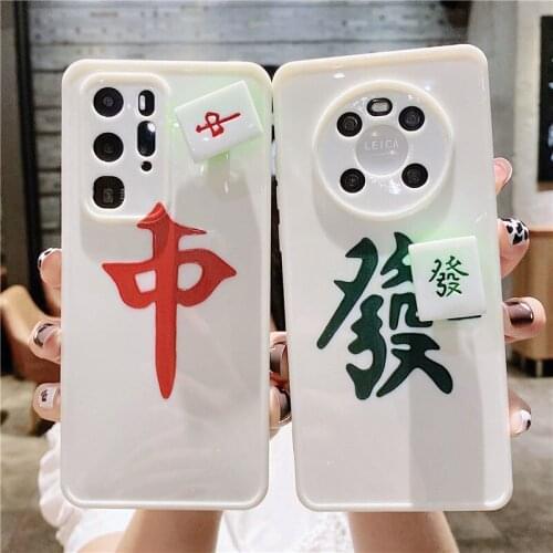 Cute Phone Case Spin Mahjong Letter Phone Case For Huawei P50 P40 P30 Pro Glossy Soft IMD Phone Back Cover