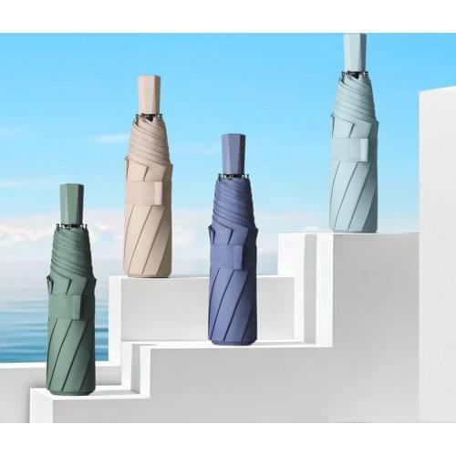 Three folding simple fashion pure color business men and women sunny and rainy umbrella windproof strong umbrella women umbrella