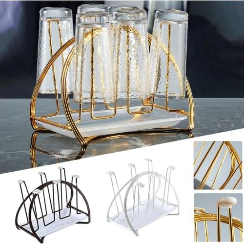 Iron Art Drain Cup Holder Household Portable Water Cup Holder with Tray Cup Holder Living Room Kitchen Cup Rack Shelf