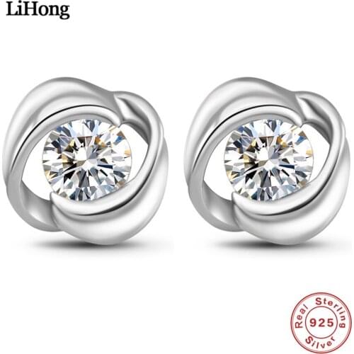 Pure 925 Sterling Silver Earrings Cubic Zircon Round Stud Earring for Women Wedding Party 2017 New Jewelry