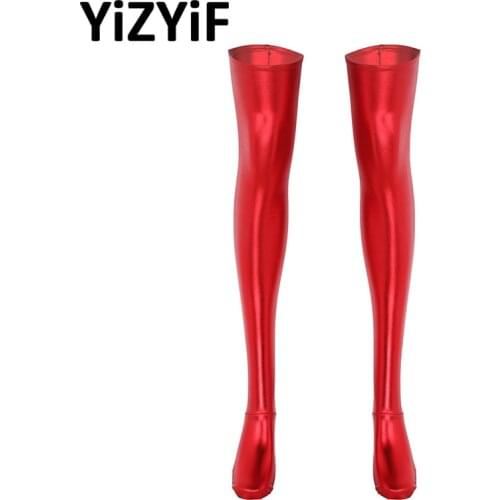 Women Sexy Long Spandex Latex Rubber Stockings Latex Shiny High Stockings Faux Leather Stockings Sexy Night Club Latex Stockings