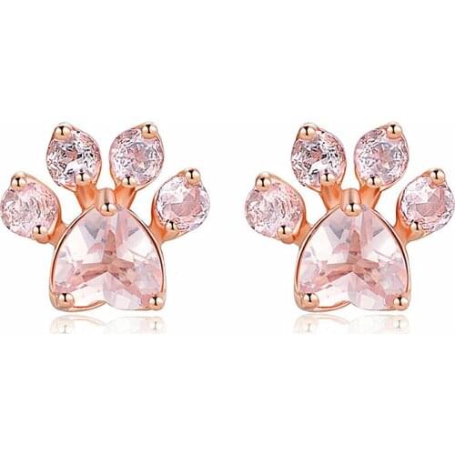 Cat Paw Footprints Earrings For Women Animal Claw Rose Gold Color Cute Zircon Stud Earring Trendy Jewelry Gift Party