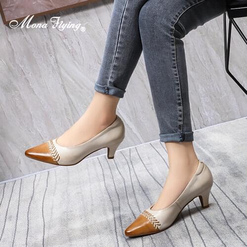 Mona Flying Women Shoes Genuine Leather Fashion Sexy Designer Dress Office Pumps Pointed Toe High Heels for Ladies 2020 2588-26