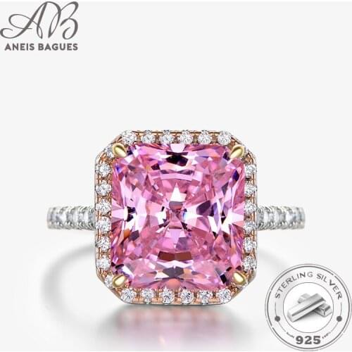 Aneis Bagues 100% 925 Sterling Silver Square Pink Quartz Genstone Ring Women Fine Jewelry Diamond Rings Wedding Gifts Wholesale