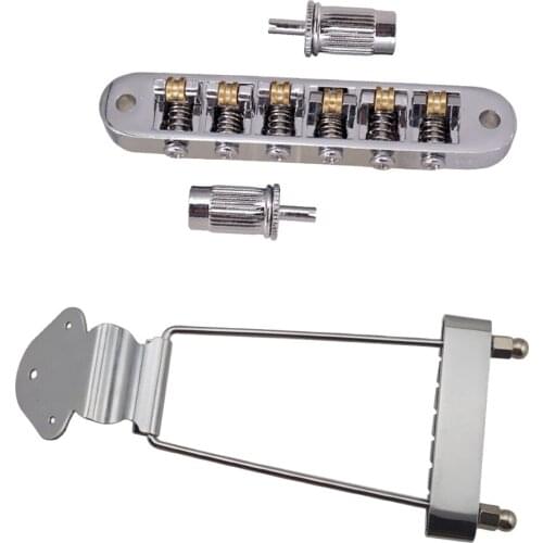 1 Pack Zinc Alloy Jazz Guitar String Tailpiece with Roller Saddle Bridge Golden Saddle, Silver