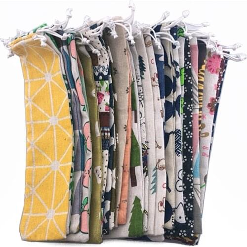 10Pcs Pockets Portable Metal Straw Bags Multicolour Resuable Straw Linen Storage Bag Pouch Chopsticks Spoon Light Tableware Bag