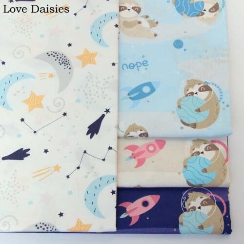 100% Cotton Cartoon LIGHT DARK BLUE CAMEL Raccoon Rocket Moon Twill Cloth Fabric For Kids Bedding Sheet Apparel Home Decor Craft