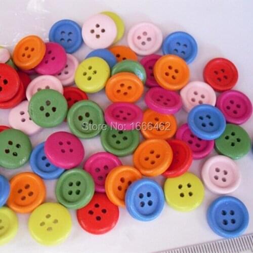 100pcs Colorful Color Mixed 4 Holes Wooden Buttons Sewing Craft Scrapbooking Products 15MM