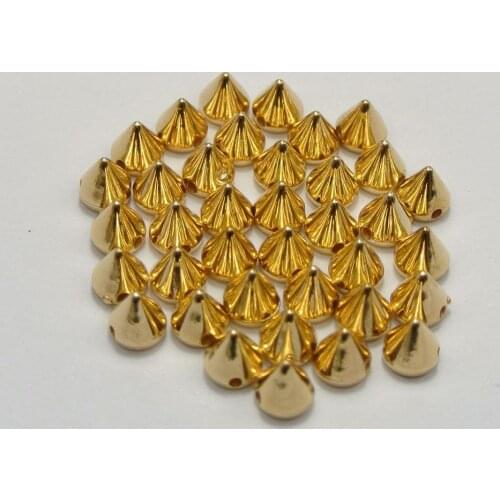 200pcs Golden Tone Metallic Rock Punk Spike Rivet Acrylic Taper Stud Beads 6X6mm Accessories