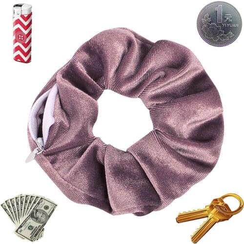 2020 New Year Novelty Designs Zipper Scrunchies Women Creative Velvet Hairbands Brand Quality Pocket Scrunches With Zip