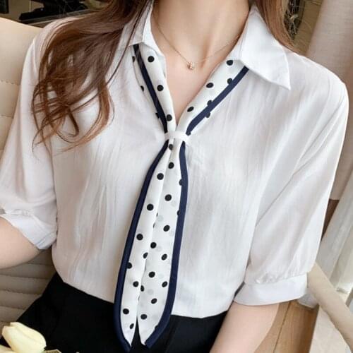 Summer Blouses Top Femme Blouse Women Blusas Mujer De Moda 2021 Short Sleeve White Blouse V-Neck Chiffon Blouse Shirt Tops E866
