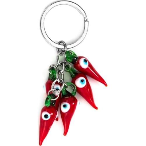 Red Pepper Chili Keychain with Blue Evil Eye Funny House Keyring Fashionable Moving in Key Chain Car Owner Key Chain