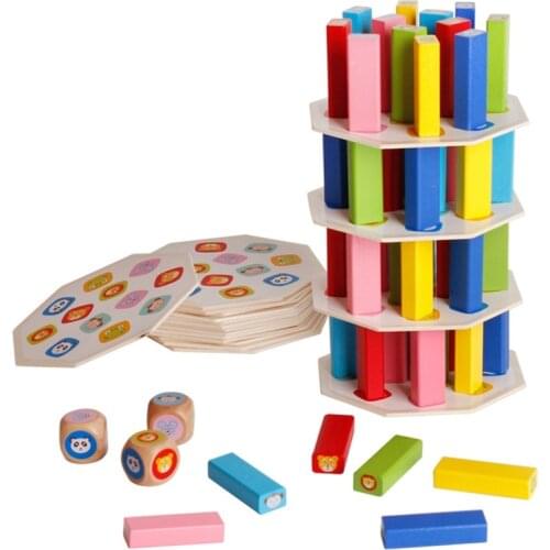 Kids Wooden Colorful Animal Pattern Blocks Stacking Building Block Toys Educational Cognition Match Game
