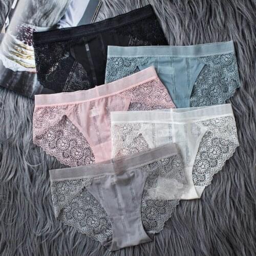 Breathable Women Panties Cotton Pure Color No Trace Low-Waist Lace Fashion Lingerie Women Soft Cotton Underwear