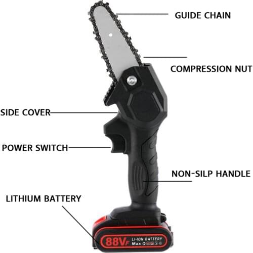 Mini Cordless Electric Chainsaw, 6-Inch 88V 1200W Handheld Saw Pruning Shears Chainsaw Wood Cutting Chainsaw Chains Tools