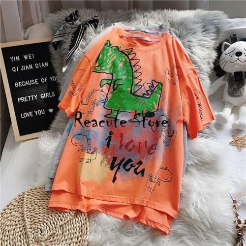 Graffiti Tee Women Short Sleeve 2020 Summer Loose Streetwear T Shirt Femme Funny Graphic Casual shirt Large Size