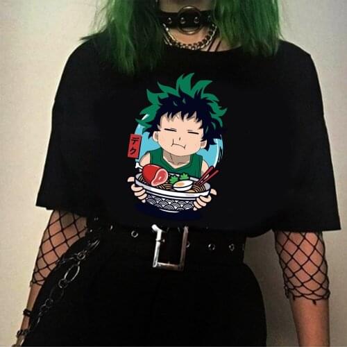 Harajuku T-Shirt Men Anime T Shirt My Hero Academia Deku Ramen Eat Noodles Anime Tops Tees