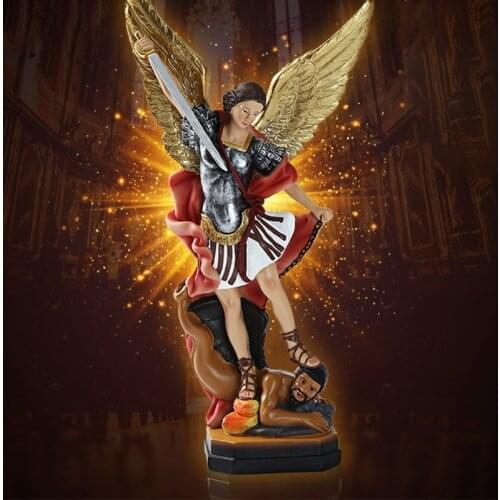 Catholic Angel Demon Battle Landscape Desktop Ornament Resin Statue Figurine Creative Sculpture for Home Decor Indoor