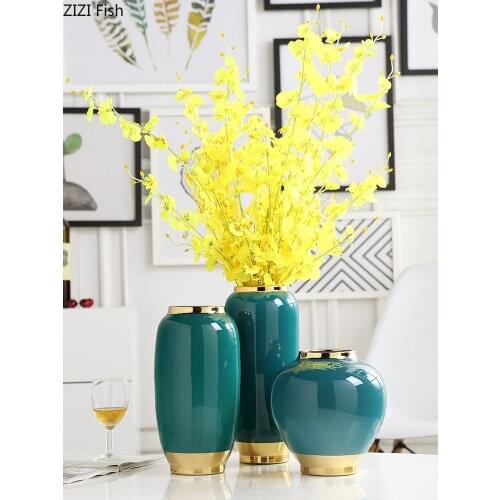 Ceramic Vase Flowers Pot Desk Decoration Floral Flower Arrangement Green Glazed Handmade Porcelain Vases Vintage Home Decor