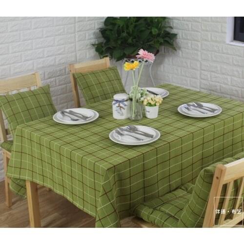Checks natural linen fabric plaid green Multisize cotton vintage country american tablecloth lattice table cover dining