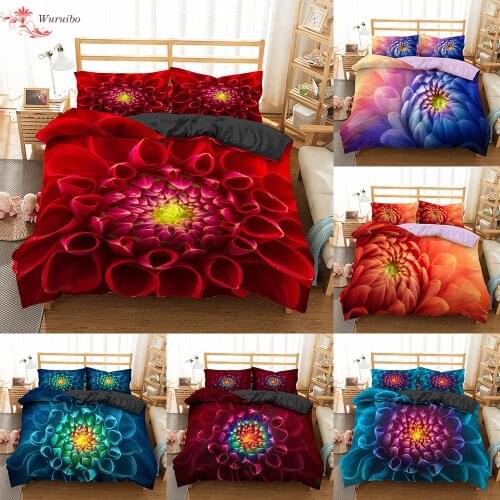 Homesky Floral Bedding Set Polyester Colorful Chrysanthemum Duvet Cover Comforter Cover Quilt Cover 2/3pcs Universal Home Size