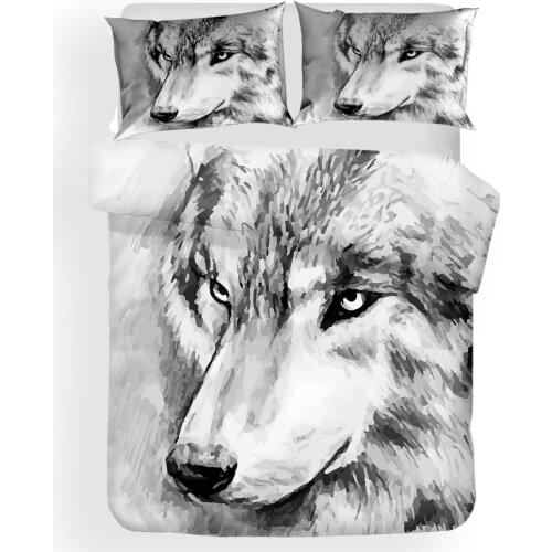 Hot style 3D digital wolf printing 100% Polyester bedding set 1 duvet cover + 1/2 pillowcases bed in a bag (no sheet)
