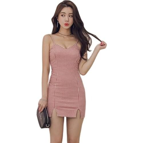 Red Sexy mini Dress One piece korean ladies Summer Sleeveless Sundress tight party beach Dresses for women