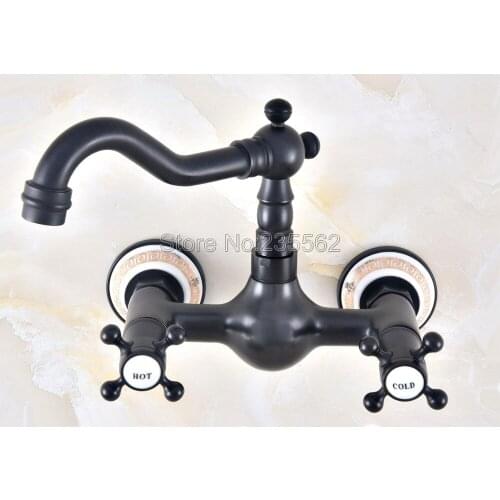 Black Oil Rubbed Brass 360 Swivel Spout Kitchen Faucet Wall Mount Sink / Basin Mixer Tap Lnf467