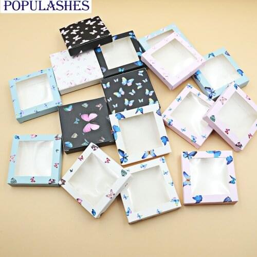 Mink lashes Boxes Packaging Wholesale Butterfly Print Eyelash Package Case with Tray Square Case Lash Packaging in Bulk Makeup