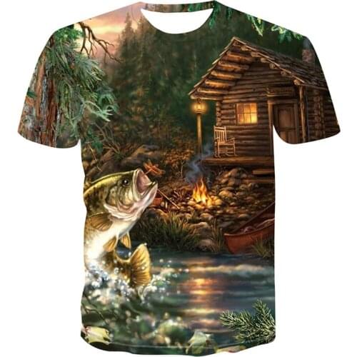 2021 New Forest Dragonfly Play carp 3D Printing Mens and Womens T-Shirt Summer Homestay Style Short-Sleeved O-Neck Casual Top