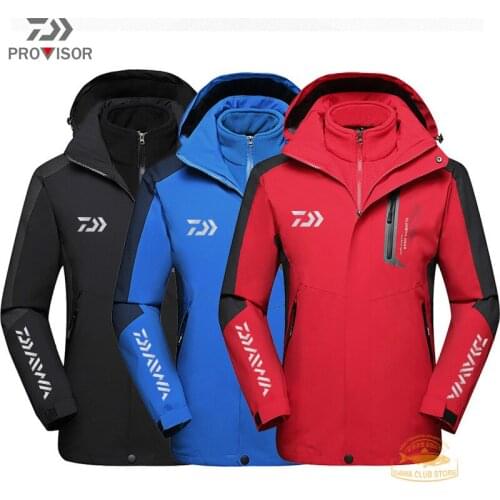 2021 New Daiwa Fishing Jacket Outdoor Mens Mountaineering Fishing Clothes Detachable Windproof Two Piece Set Fishing Hoodie